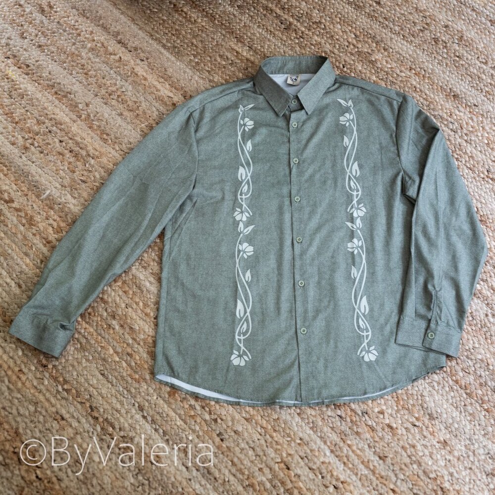 Hardaddy Men's Long Sleeve Cuban Camp Button Down shirt M, tropical resortwear